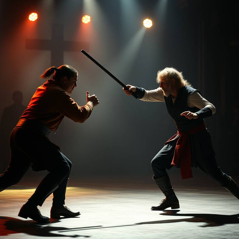 Actors practicing unarmed stage combat choreography