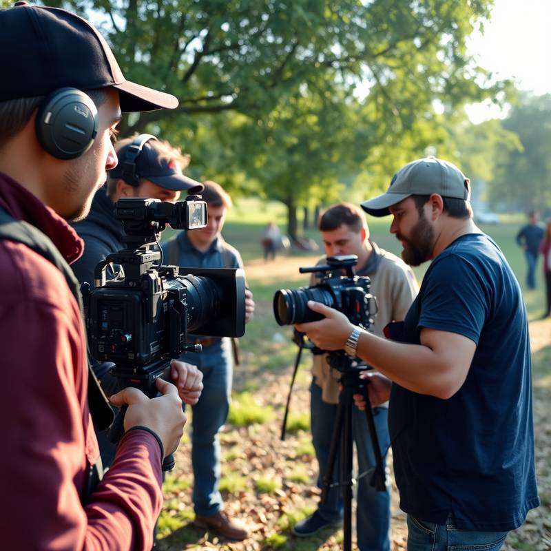 Film crew filming a scene outdoors