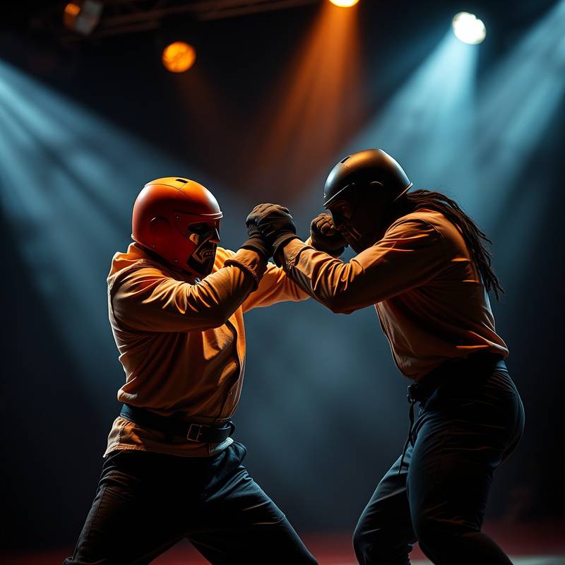 Group of actors practicing stage combat