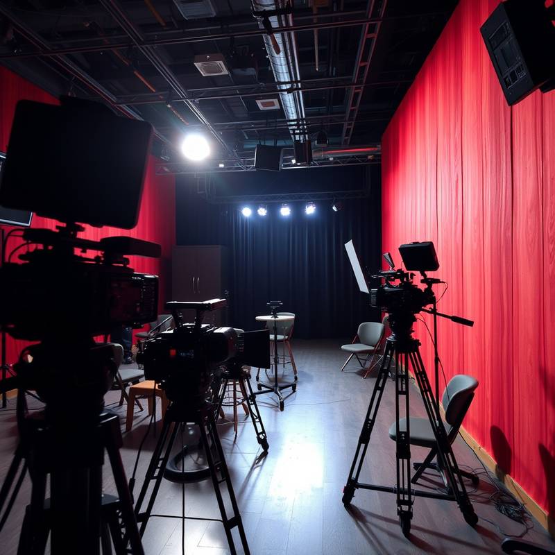 Interior of a film soundstage with camera equipment